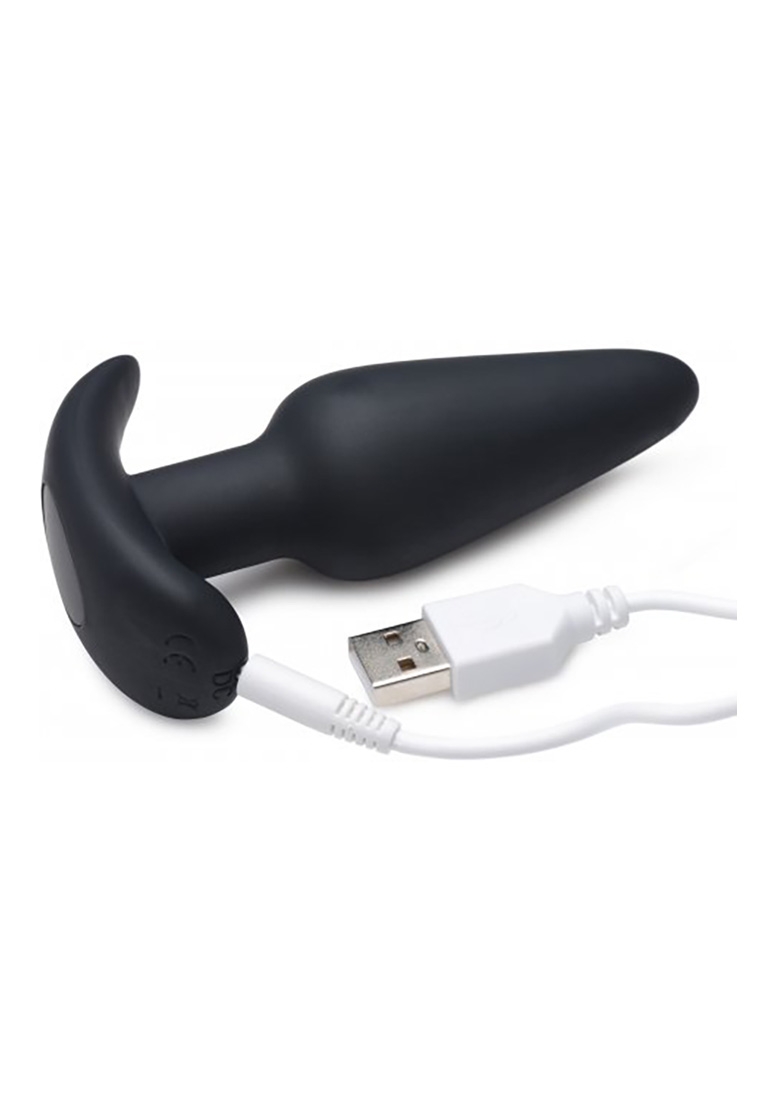 21X Vibrating Silicone Butt Plug with Remote Control - Black