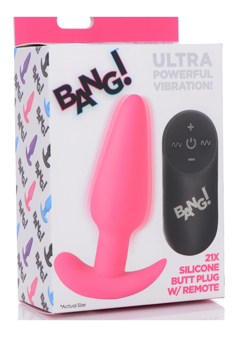 21X Vibrating Silicone Butt Plug with Remote Control - Pink