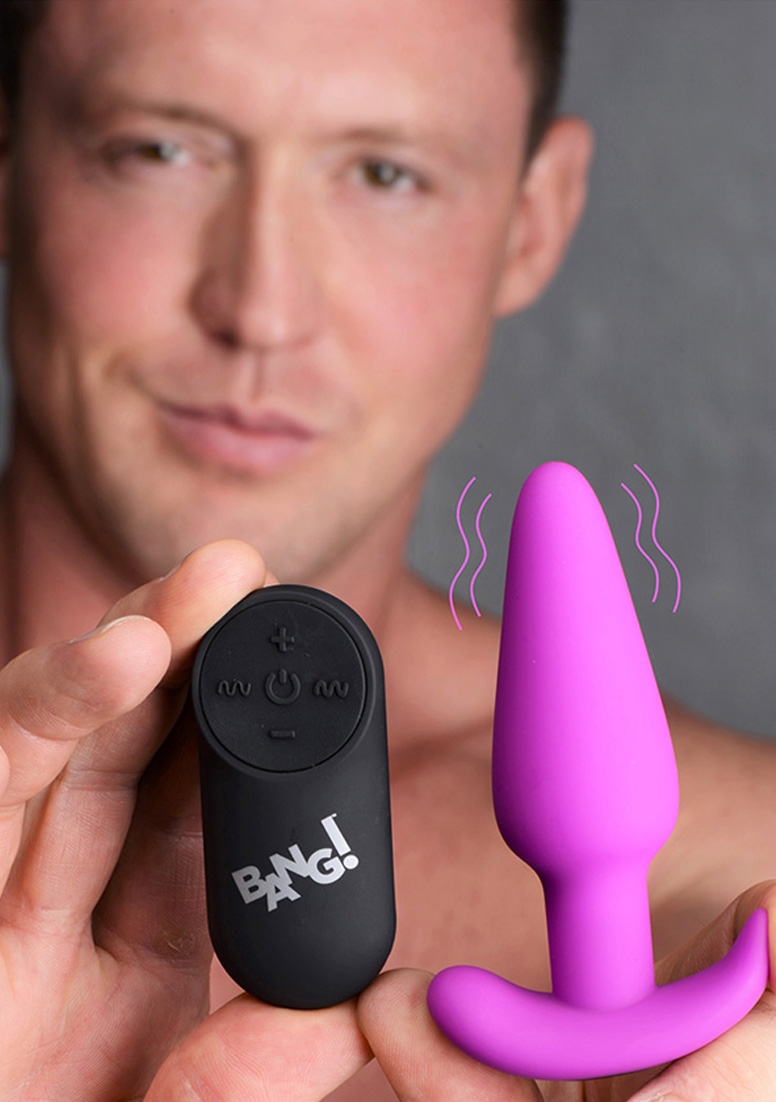 21X Vibrating Silicone Butt Plug with Remote Control - Purple