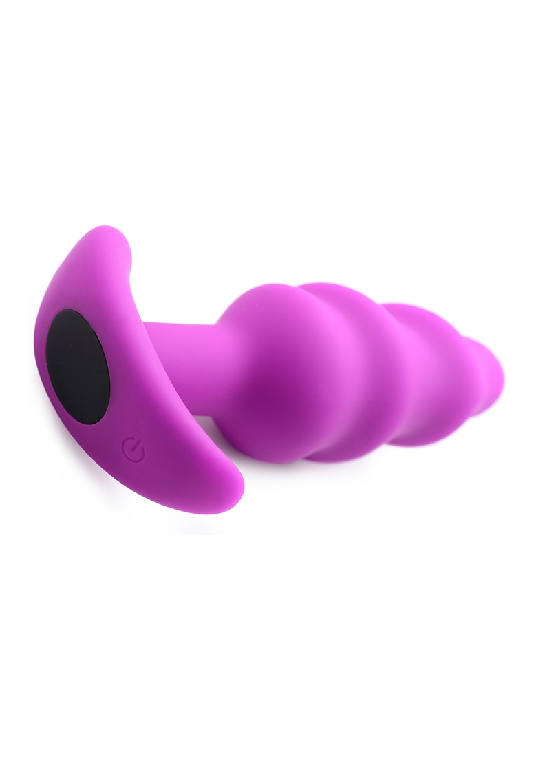 21X Vibrating Silicone Swirl Butt Plug with Remote - Purple