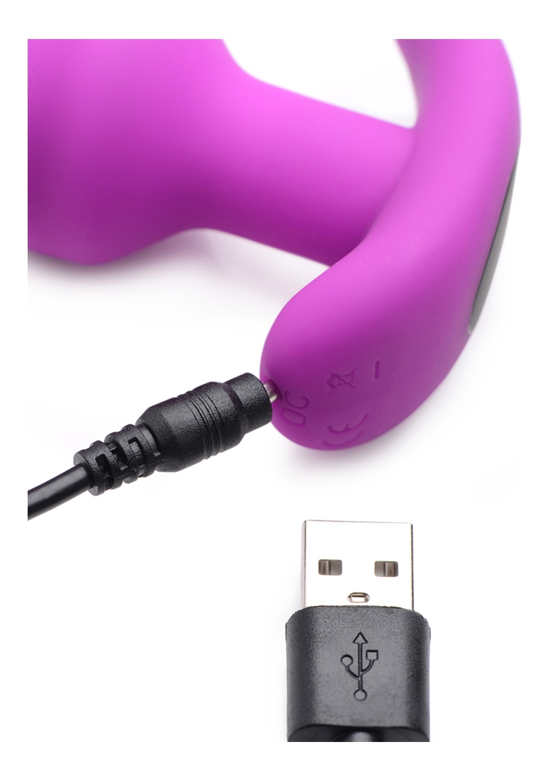 21X Vibrating Silicone Swirl Butt Plug with Remote - Purple