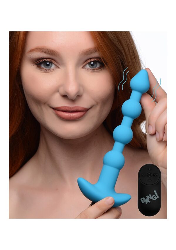 Vibrating Silicone Anal Beads & Remote Control - Blue