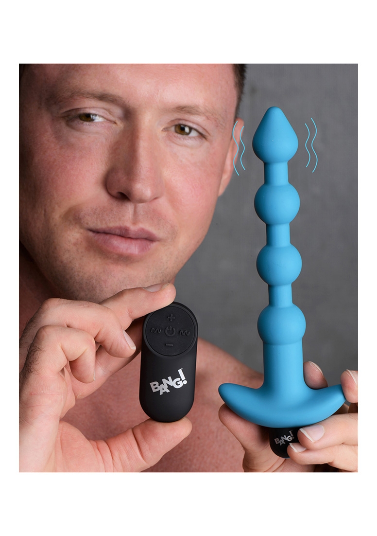 Vibrating Silicone Anal Beads & Remote Control - Blue