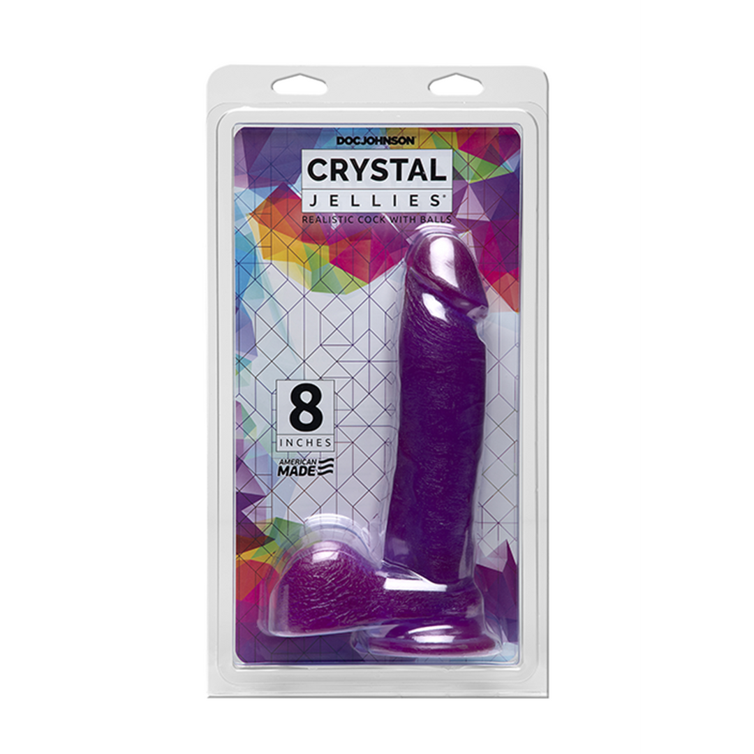 Crystal Jellies - Realistic Cock with Balls - 8 Inch - Purple