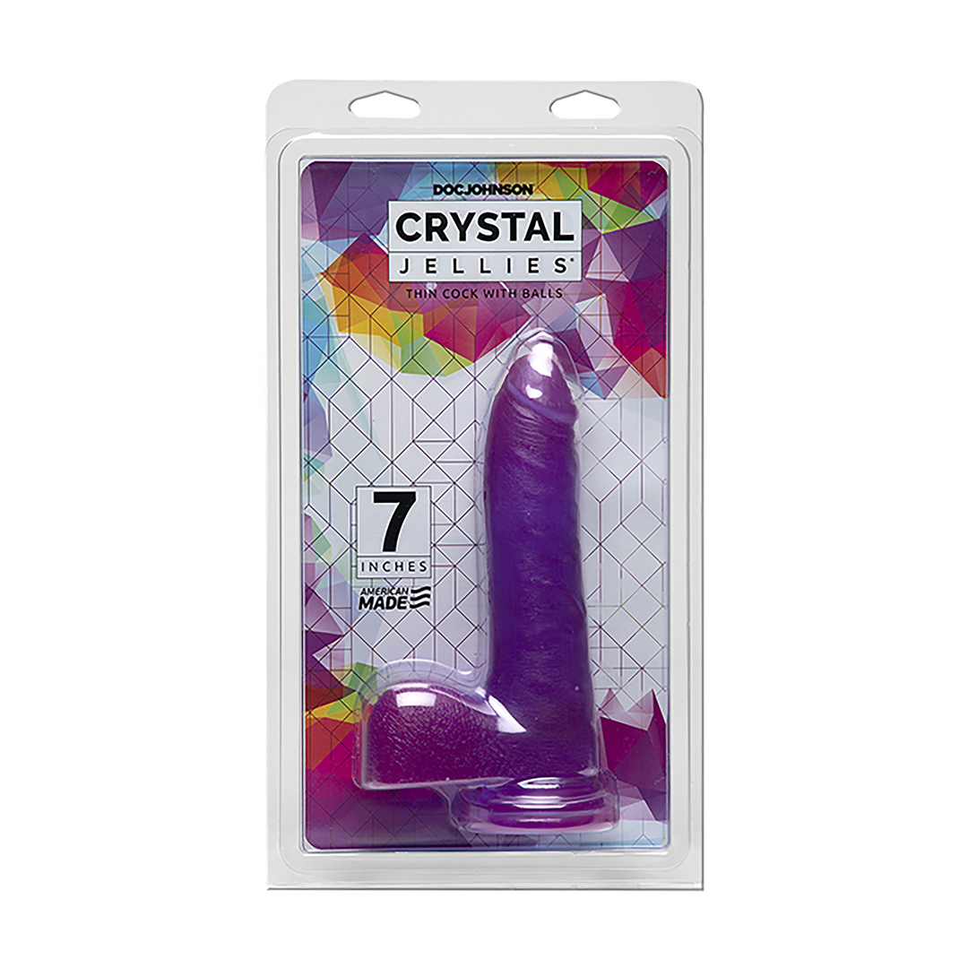 7 Inch Thin Cock with Balls - Purple