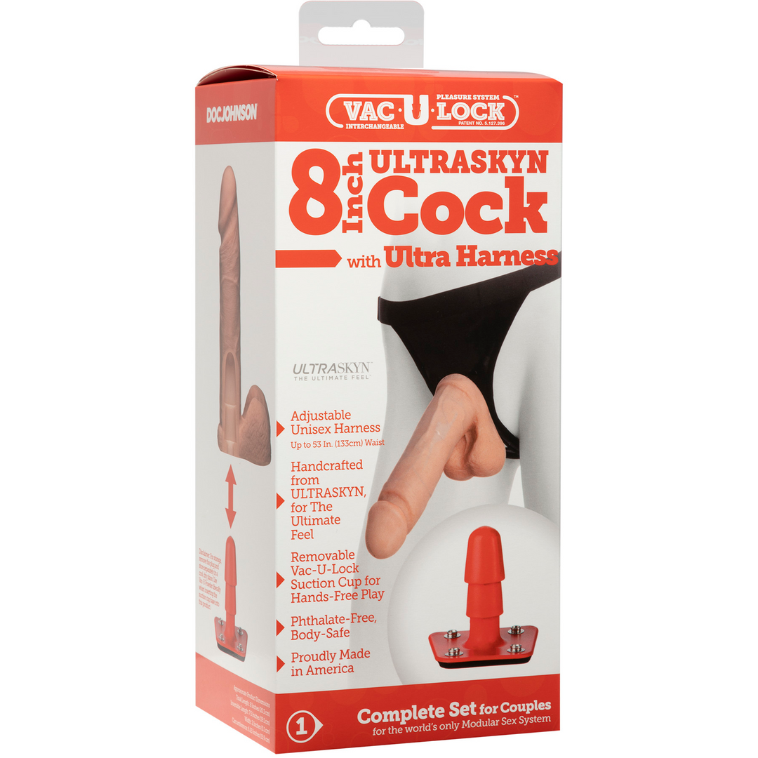 Vac-U-Lock UR3 Cock With Ultra Harness - 8 Inch - White