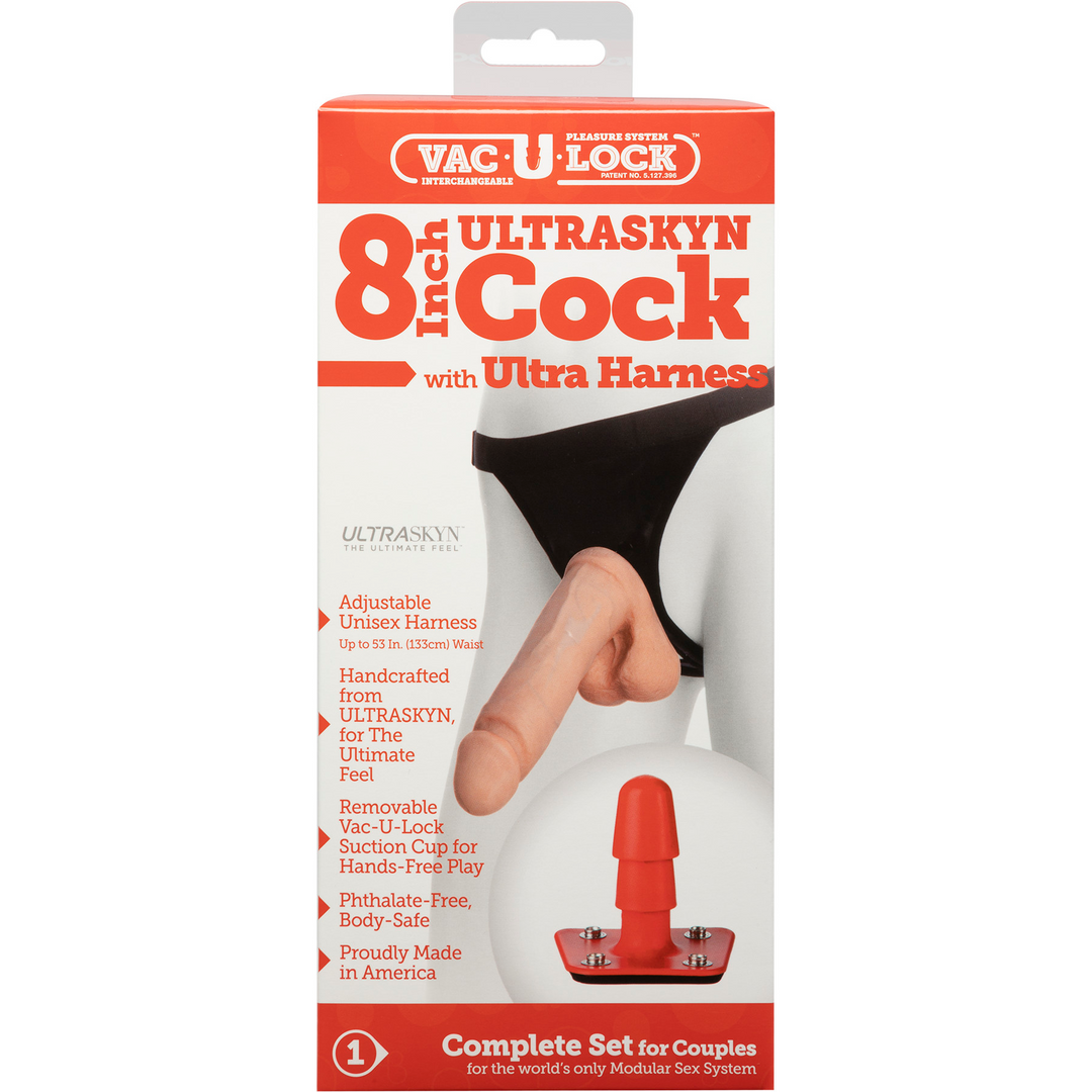 Vac-U-Lock UR3 Cock With Ultra Harness - 8 Inch - White