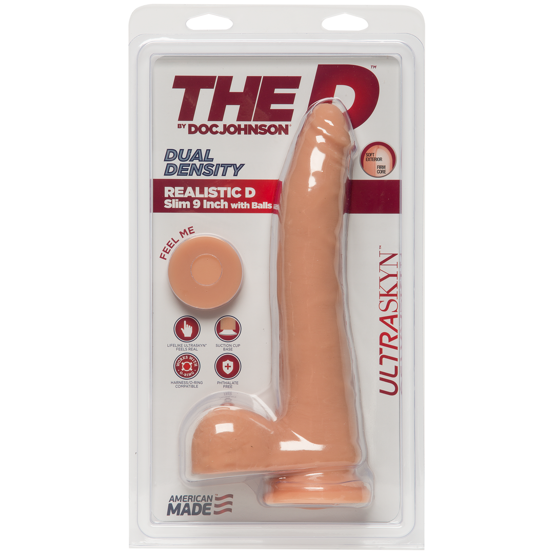 The D - Realistic D - Slim 9 Inch with Balls - Ultraskyn - Flesh