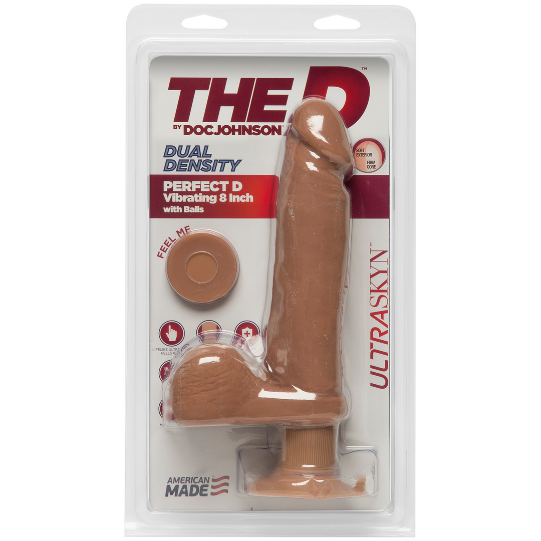 The D - Perfect D with Balls Vibrating - 8 Inch - Caramel