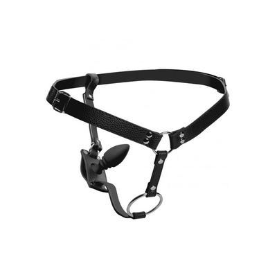 Male Harness with Silicone Anal Plug - Black