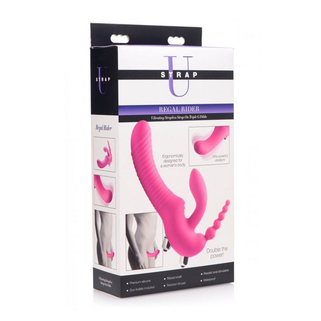 REGAL RIDER Triple G Vibrating Silicone Strapless Strap On -