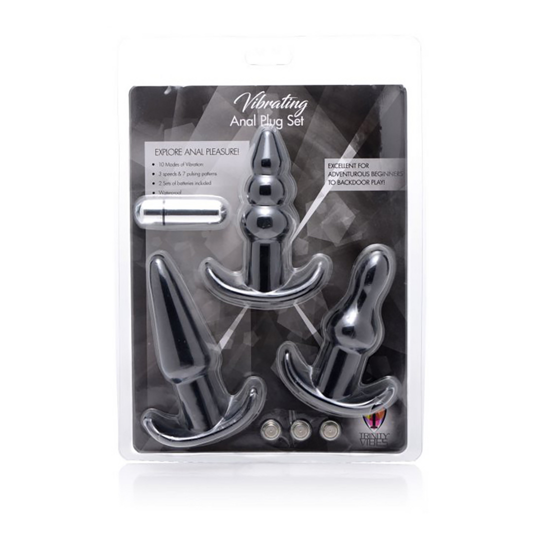 4 Piece Vibrating Anal Plug Set - Black