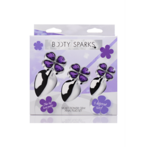 Violet Flower Gem Anal Plug Set - 3 pieces - Silver