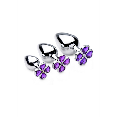 Violet Flower Gem Anal Plug Set - 3 pieces - Silver