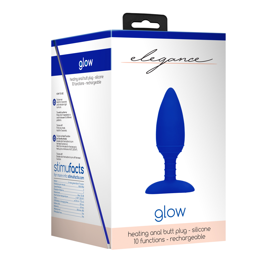 Elegance - Heating Anal Butt Plug - Glow - Blue