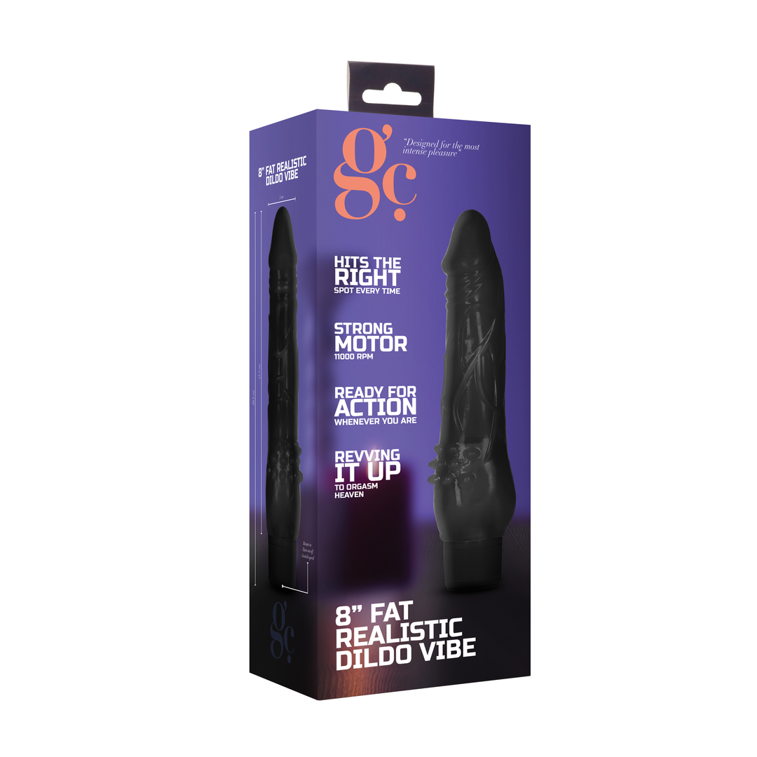 GC - 8 Inch Fat Realistic Dildo Vibe - Black