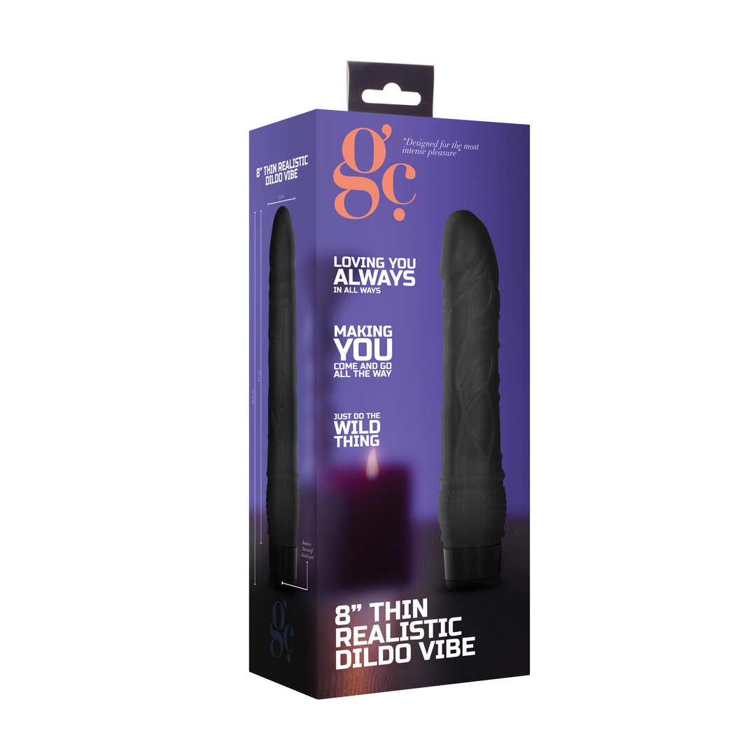 GC - 8 Inch Thin Realistic Dildo Vibe - Black