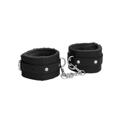 Ouch! Plush Leather Hand Cuffs - Black