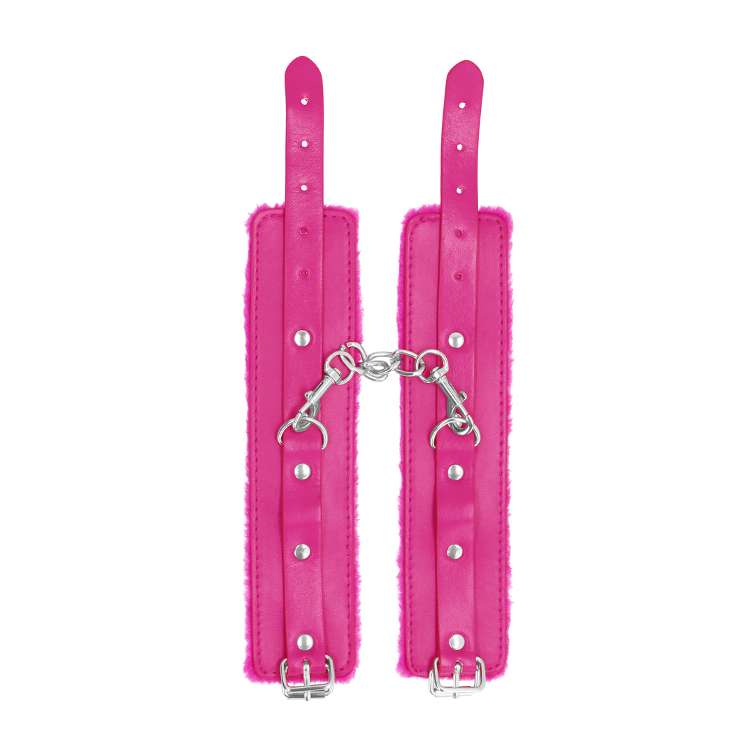 Ouch! Plush Leather Hand Cuffs - Pink