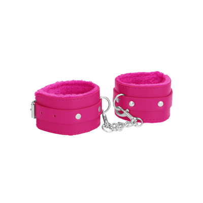 Ouch! Plush Leather Hand Cuffs - Pink