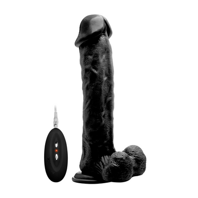 Vibrating Realistic Cock - 11" - With Scrotum - Black