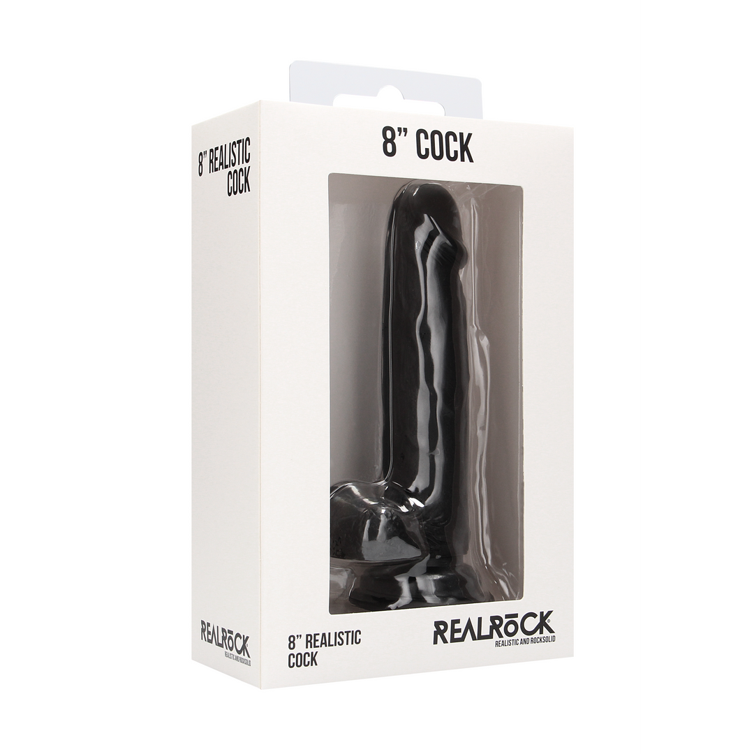 Realistic Cock - 8" - With Scrotum - Black