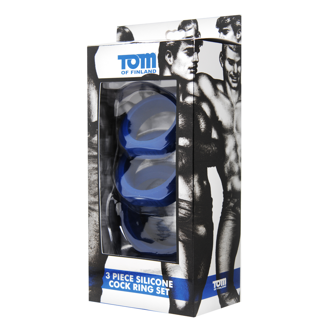 Tom Of Finland - 3 Piece Silicone Cock Ring Set - Blue